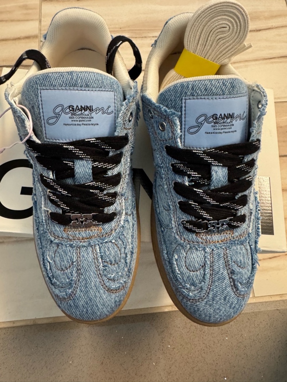 NIB Ganni Paneled Denim Low-Top Sneakers